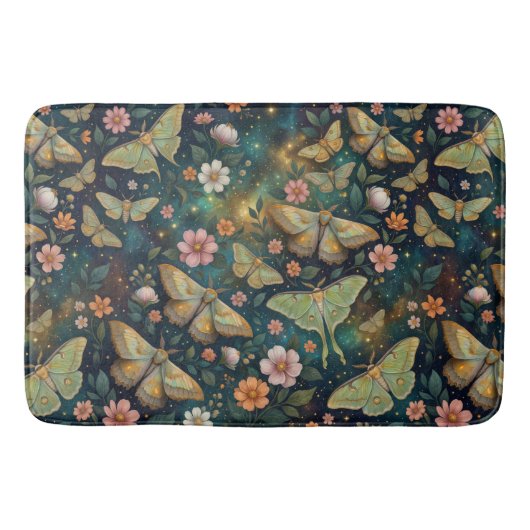 Luna Moth & Moon Phases, Starry Night Flowers バスマット (正面)