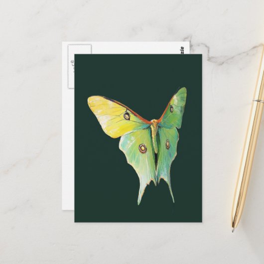 Luna Moth Painting on Dark Background ポストカード (正面/裏面インサイチュ)