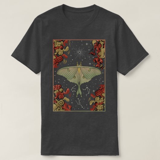 Luna Moth Print Dark Academia Aesthetic Witchy Cel Tシャツ (デザイン正面)