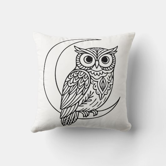 Luna Owl Line Art with Crescent Moon クッション (裏面)