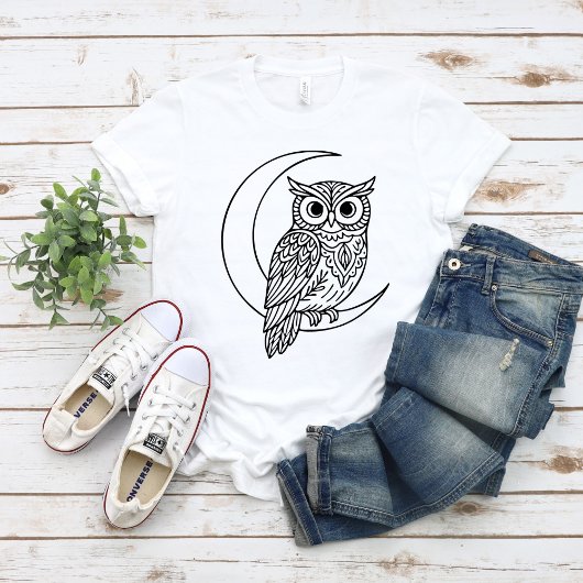 Luna Owl Line Art with Crescent Moon Tシャツ
