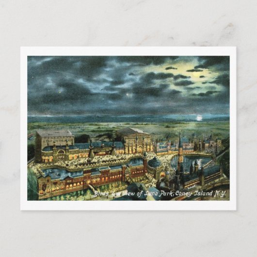Luna Park at Night, Coney Island, NYヴィンテージ ポストカード (正面)