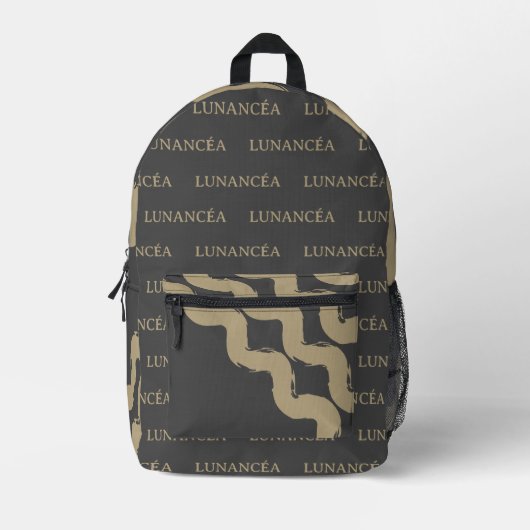 LUNANCÉA Abstract Backpack – Gold & Dark Style プリントバックパック (正面)
