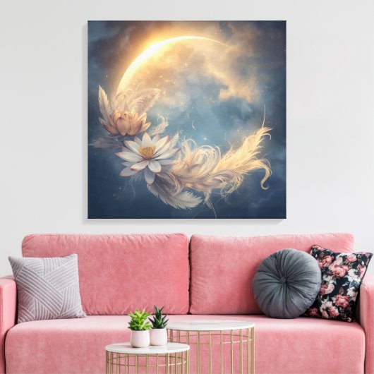 Lunar Bloom Mandala Boho Wall Art キャンバスプリント (インサイチュ (リビング))
