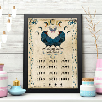 LUNAR CALENDAR 2026, Crow Moon, ウィッカ ウィッチ ムーン ポスター