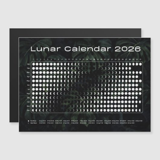Lunar Calendar 2026 Moon Phases Chart (正面/裏面)