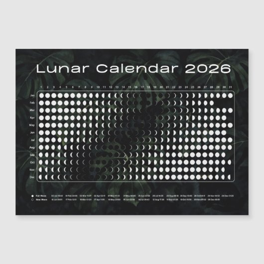 Lunar Calendar 2026 Moon Phases Chart (正面)