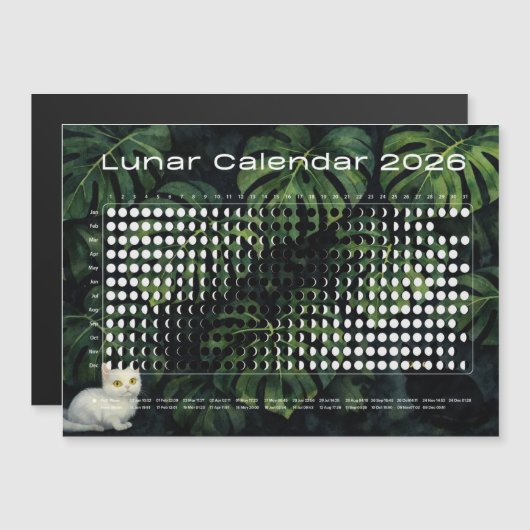 Lunar Calendar 2026 Moon Phases Monstera cats (正面/裏面)