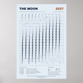 Lunar Calendar 2027 - Moon Phases, Sky Blue ポスター