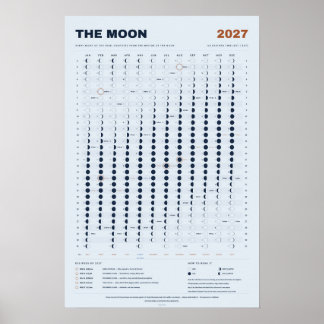 Lunar Calendar 2027 - Moon Phases, Sky Blue ポスター