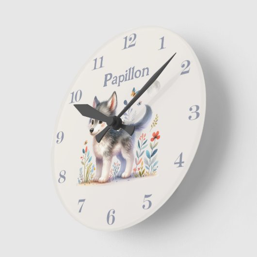 Lunar Cub - Customizable Name Baby Wolf Wall Clock ラウンド壁時計 (傾斜)