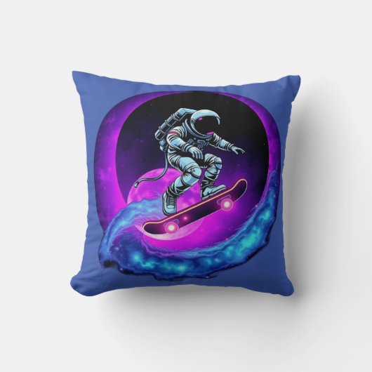 Lunar Drift Skateboard pillow– Neon Space pillows  クッション (正面)