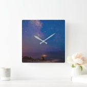 Lunar Eclipse & Milky Way | Bandon Beach, Oregon スクエア壁時計 (ホーム)