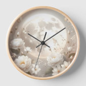 Lunar Floral Timepiece: Ethereal White Peonies & B 壁時計 (正面)