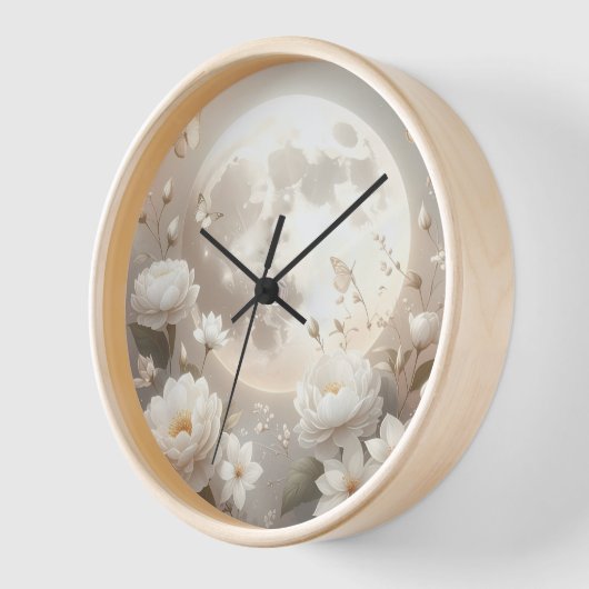 Lunar Floral Timepiece: Ethereal White Peonies & B 壁時計 (傾斜)