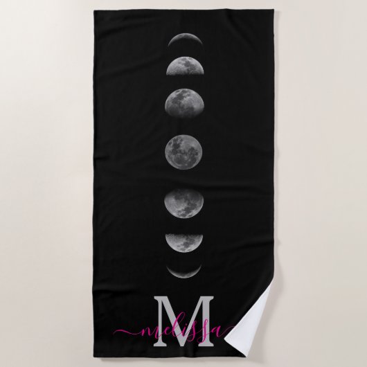 Lunar Moon Phases | Celestial Personalized Name ビーチタオル (正面)