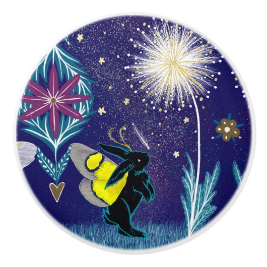 Lunar Moth Bunny Rabbit セラミックノブ (正面)