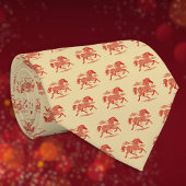 Lunar New Year Red Horse n Clouds on Gold Pattern ネクタイ