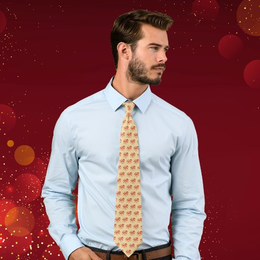 Lunar New Year Red Horse n Clouds on Gold Pattern ネクタイ