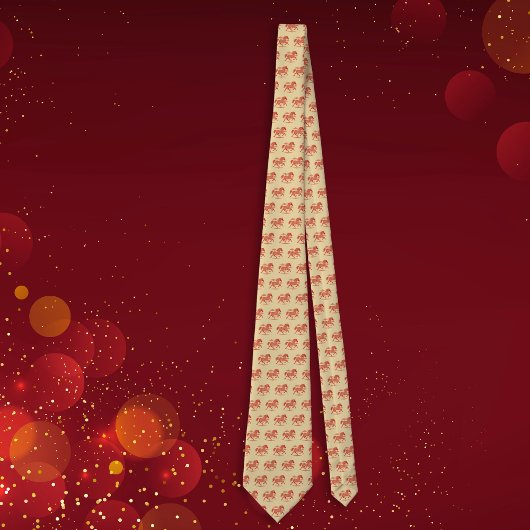 Lunar New Year Red Horse n Clouds on Gold Pattern ネクタイ
