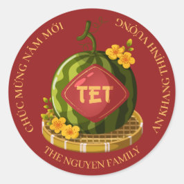 Lunar New Year Vietnamese Tet Lucky Watermelon ラウンドシール