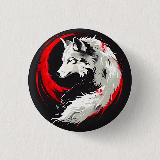 Lunar Red White Wolf 缶バッジ (正面)