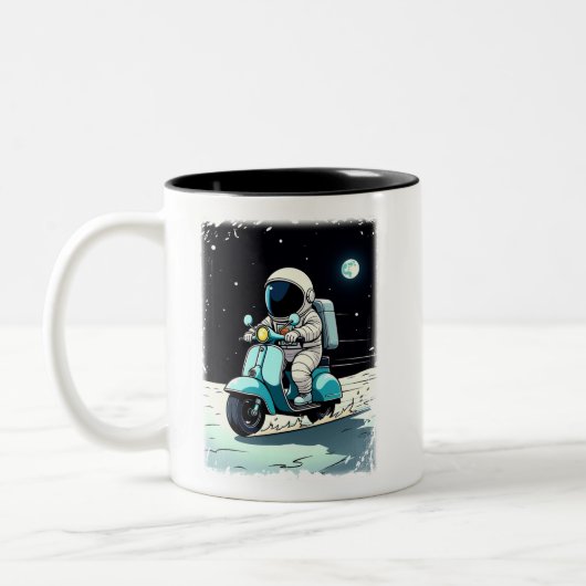 LUNAR SCOOTERIST -おもしろい2D宇宙飛行士の漫画 ツートーンマグカップ (左)