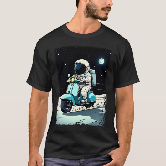 LUNAR SCOOTERIST -おもしろい2D宇宙飛行士の漫画 Tシャツ (正面)