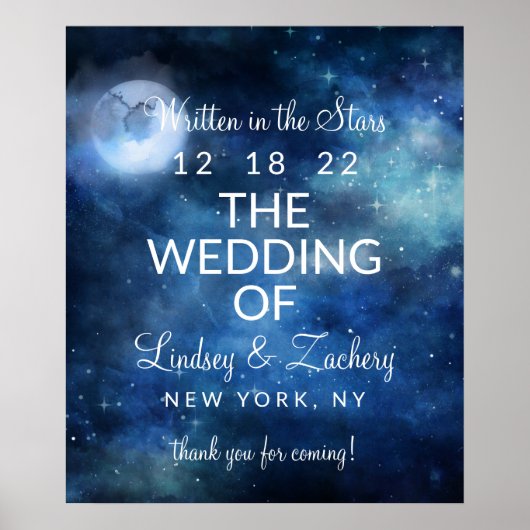 Lunar Sky Full Moon Celestial Wedding Welcome Sign ポスター (正面)