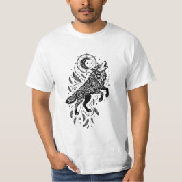 Lunar Spirit Wolf Moon and Feathers Tシャツ