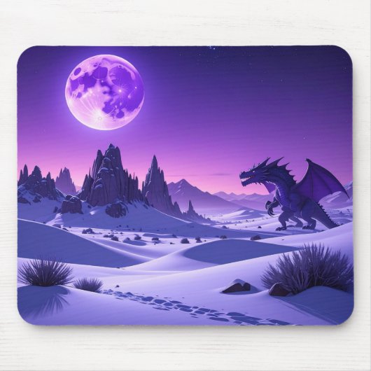 Lunar Wyrm – Purple Dragon Under the Moon Mousepad マウスパッド (正面)