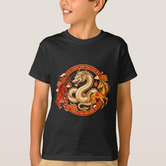 Lunar Zodiac Dragon Tiger Horse Harmony Chinese Ne Tシャツ (正面)