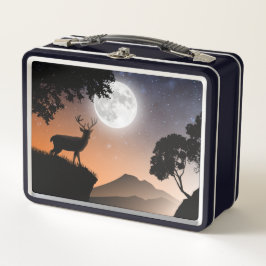 Lunch Box Cerf sous la lune orange メタルランチボックス