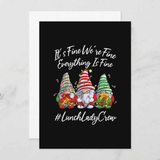 Lunch Lady Crew Everything Is Fine Christmas Gnomi 招待状 (正面/裏面)