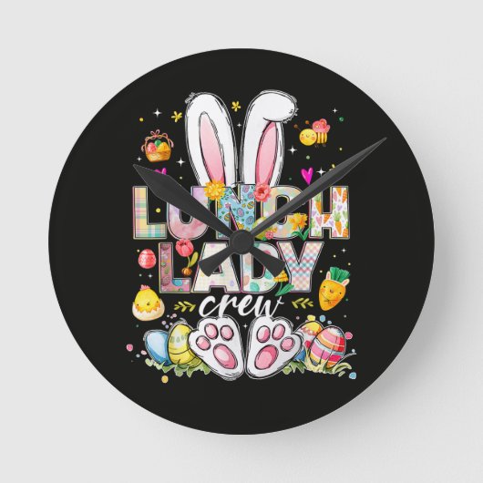 Lunch Lady Crew Funny Bunny ラウンド壁時計 (正面)