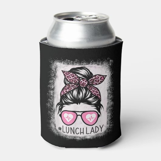 Lunch Lady Life Bleached Shirts Pink Leopard Messy 缶クーラー (缶正面)