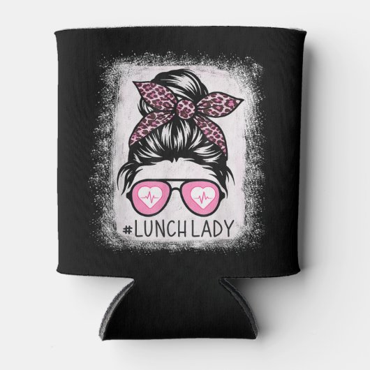 Lunch Lady Life Bleached Shirts Pink Leopard Messy 缶クーラー (正面)