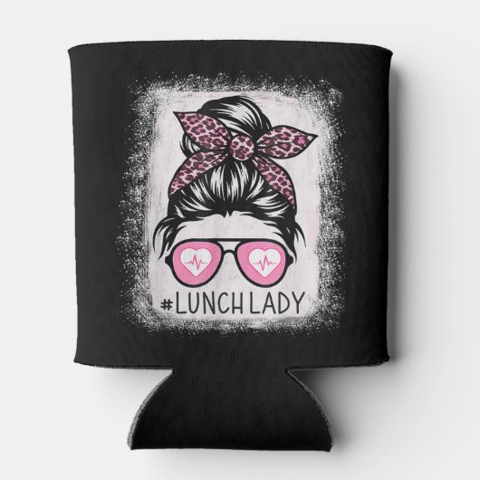 Lunch Lady Life Bleached Shirts Pink Leopard Messy 缶クーラー (裏面)