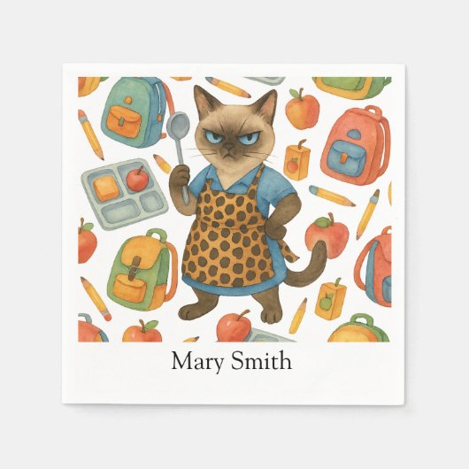 Lunch Lady serving food for Cat Lovers スタンダードカクテルナプキン (正面)
