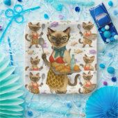 Lunch Lady Serving food  for Cat Lovers Cafeteria  ペーパープレート (パーティー)