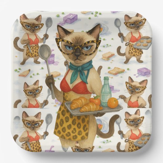 Lunch Lady Serving food  for Cat Lovers Cafeteria  ペーパープレート (正面)