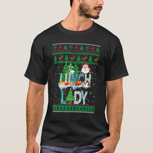 Lunch Lady Ugly Christmas Tree Santa Matching Xmas Tシャツ (正面)