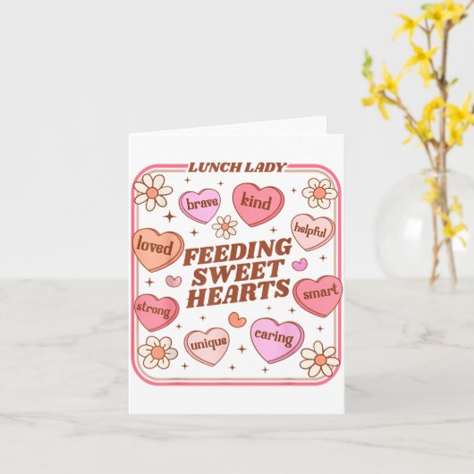 Lunch Lady Valentines Day Retro Cute Cafeteria Swe カード (黄色い花)