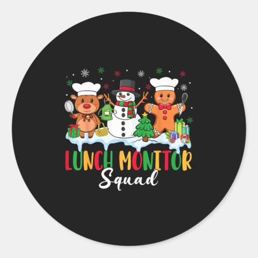 Lunch Monitor Squad Reindeer Snowman Gingerbread C ラウンドシール (正面)