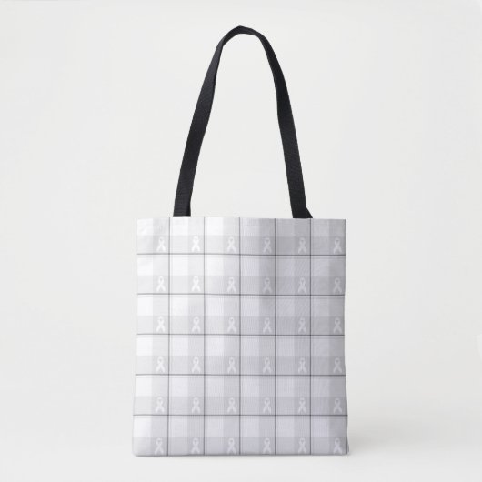 Lung Cancer Awareness Plaid Tote, White Ribbon トートバッグ (正面)