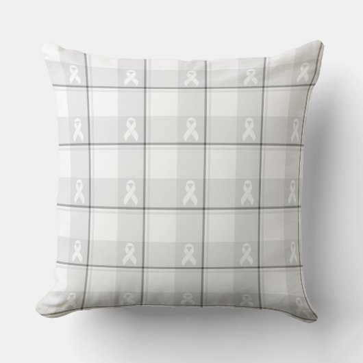 Lung Cancer Awareness Plaid White Ribbon クッション (正面)