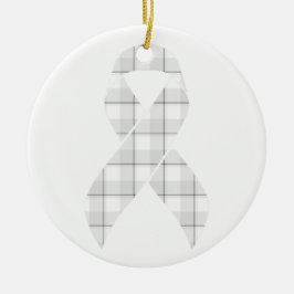 Lung Cancer Awareness Plaid White Ribbon セラミックオーナメント