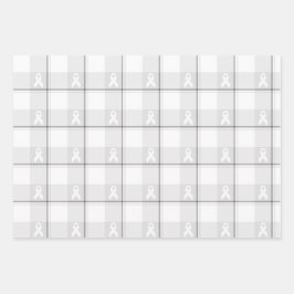 Lung Cancer Awareness Plaid Wrapping Paper White ラッピングペーパーシート