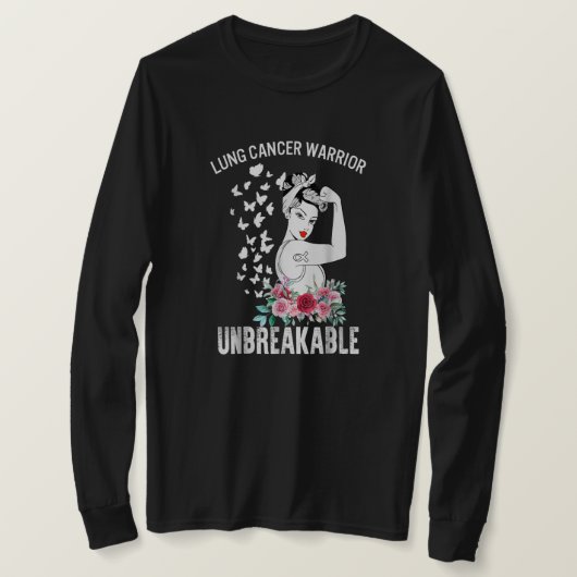Lung Cancer Awareness Warrior Unbreakable Strong W Tシャツ (デザイン正面)