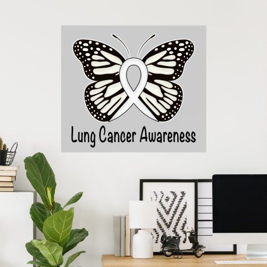 Lung Cancer Butterfly Awareness Ribbon ポスター (ホームオフィス)